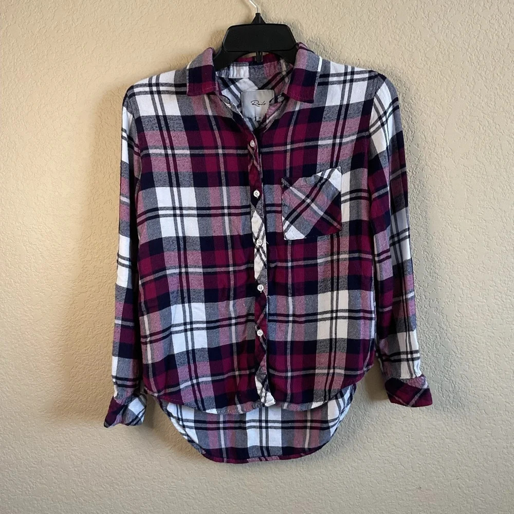 Rails Womens Hunter Lychee Navy White Button Up Plaid Shirt Size XS